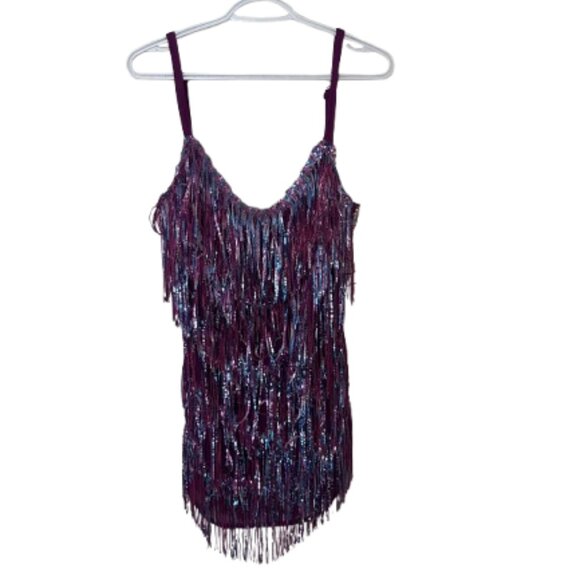Short Sequin Fringe Mini Dress - Purple Multi - Picture 3 of 4